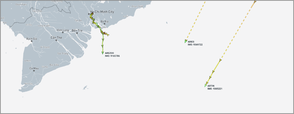 Iran-flagged cargo ships near Vietnam on August 19 (Credit: Marine Traffic)