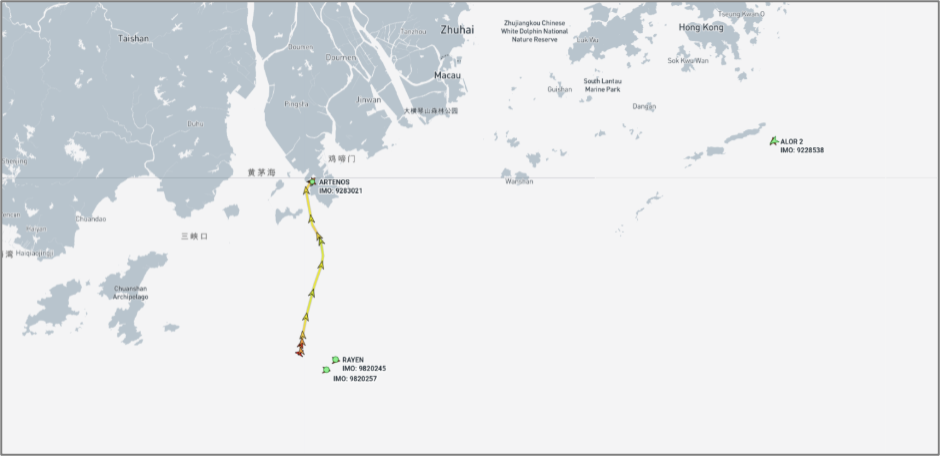 Iran-flagged cargo ship near Zhuhai and Hong Kong on August 20 (Credit: Marine Traffic)