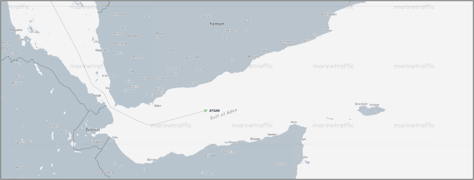 Iran-flagged cargo ship in the Gulf of Aden on August 25 (Credit: Marine Traffic)