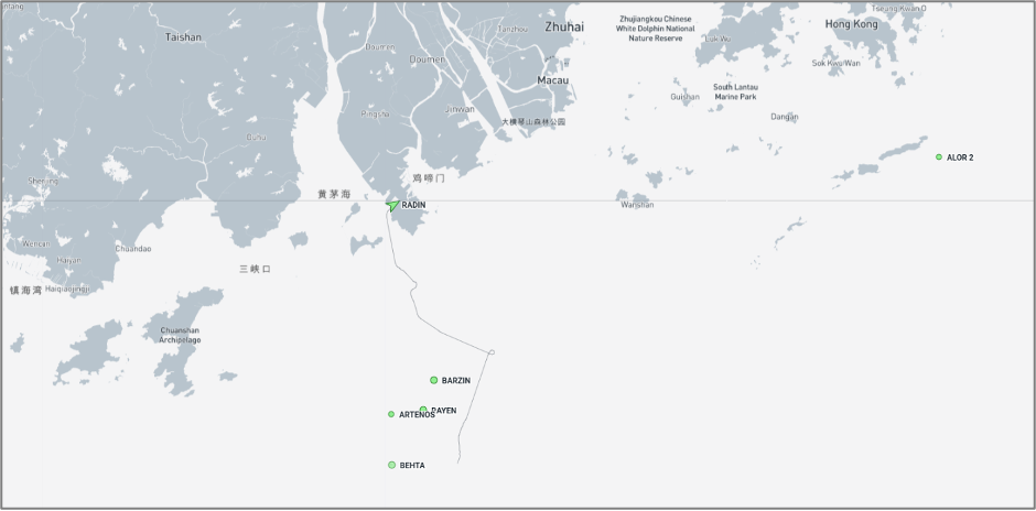 Iran-flagged cargo ships near Zhuhai and Hong Kong on August 26 (Credit: Marine Traffic)