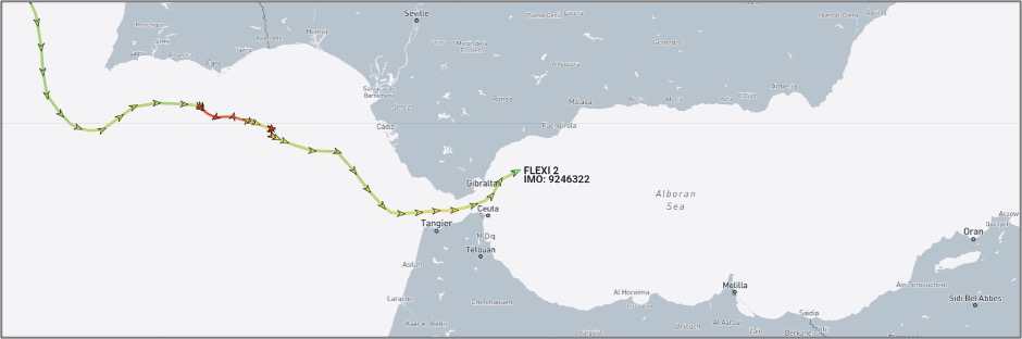 Iran-flagged cargo ship near Gibraltar Strait on October 13 (Credit: Marine Traffic)