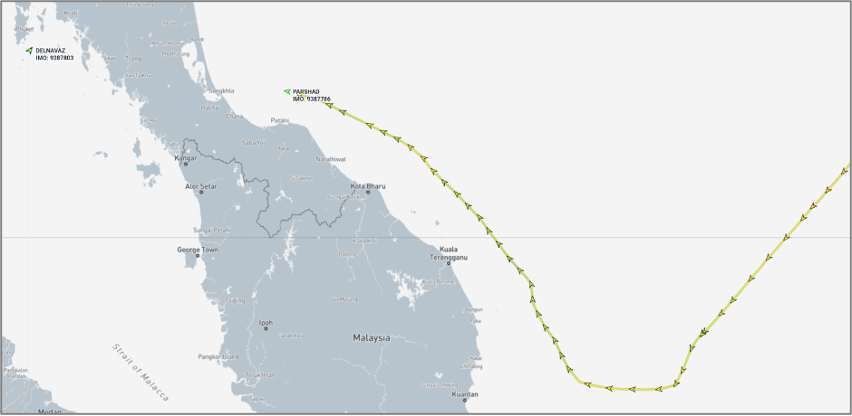 Iran-flagged cargo ships near Thailand on September 25 (Credit: Marine Traffic)