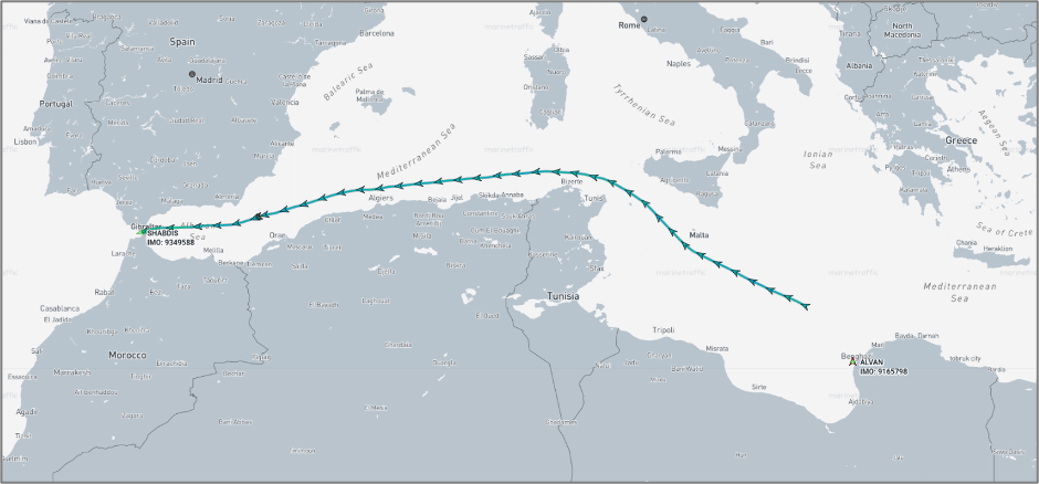 Iran-flagged cargo ship in the Mediterranean Sea on August 11 (Credit: Marine Traffic)