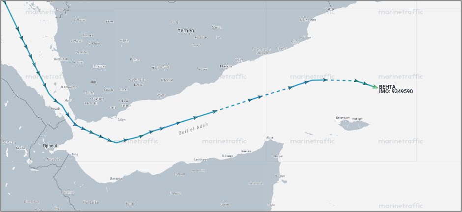 Iran-flagged cargo ships in the Arabian Sea on August 14 (Credit: Marine Traffic)