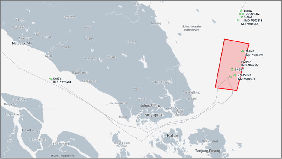 Iran-flagged cargo ships near the EOPL on August 17 (Credit: Marine Traffic)