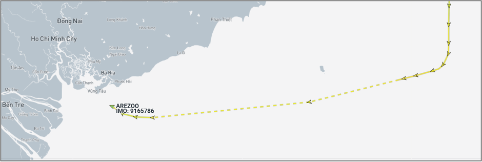 Iran-flagged cargo ship near Ho Chi Minh City on August 18 (Credit: Marine Traffic)