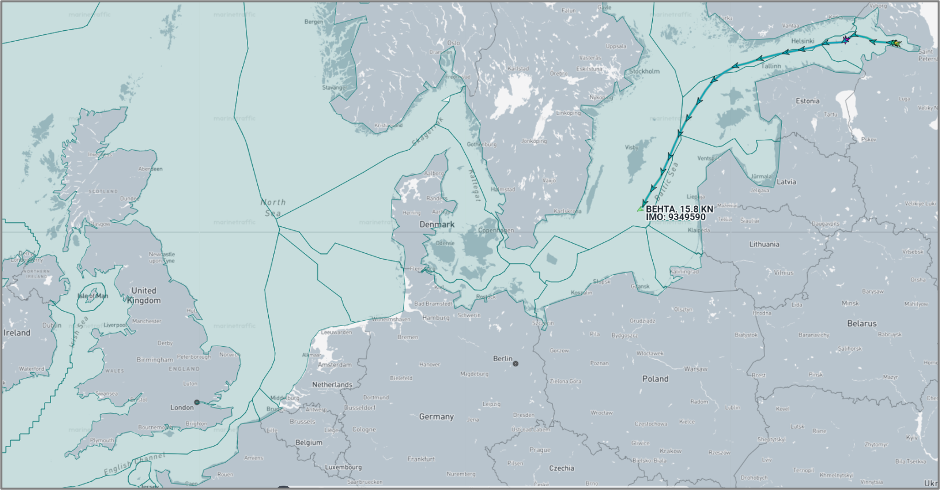 Iran-flagged vessel in the Baltic Sea on July 28 (Credit: Marine Traffic)