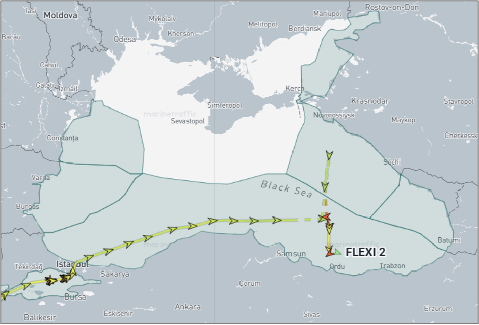Iran-flagged cargo ship in the Black Sea on August 26 (Credit: Marine Traffic)