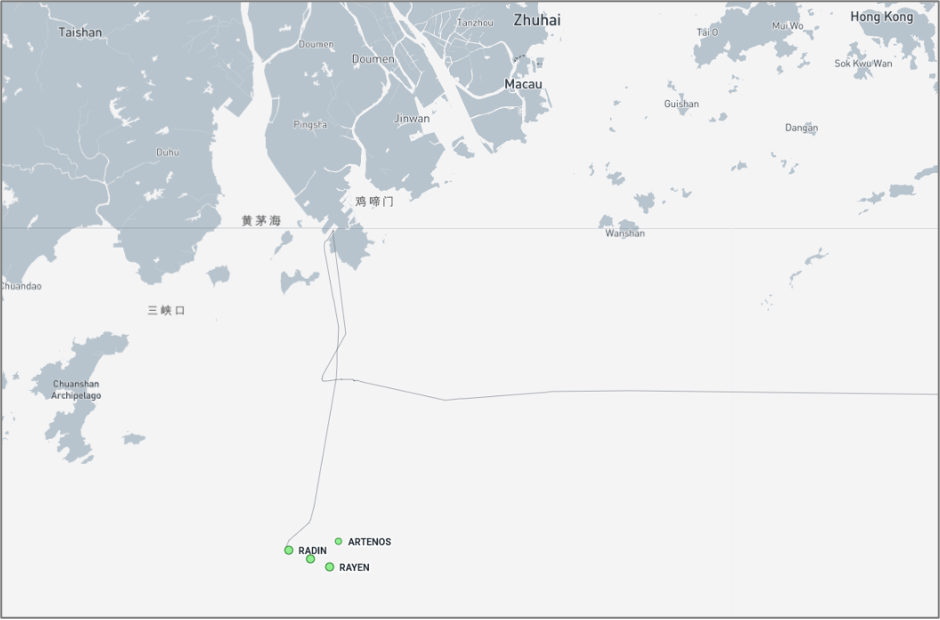 Iran-flagged cargo ships near Zhuhai on September 25 (Credit: Marine Traffic)