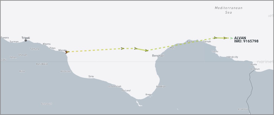 Iran-flagged cargo ship near Libya on October 13 (Credit: Marine Traffic)