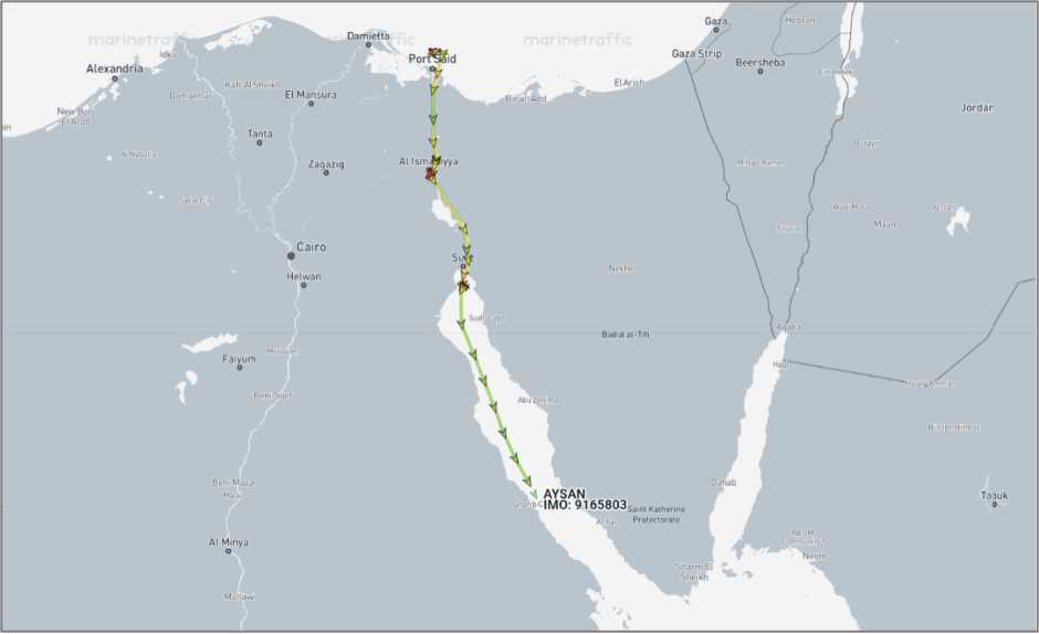 Iran-flagged cargo ship in the Suez Gulf on August 20 (Credit: Marine Traffic)