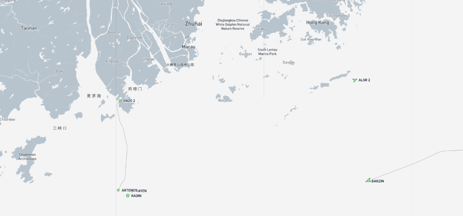 Iran-flagged cargo ship near Zhuhai and Hong Kong on August 21 (Credit: Marine Traffic)