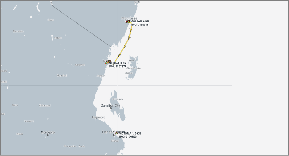 Iran-flagged vessels in Keya and Tanzania on July 28 (Credit: Marine Traffic)