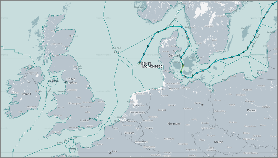 Iran-flagged vessel in the Baltic Sea on July 30 (Credit: Marine Traffic)