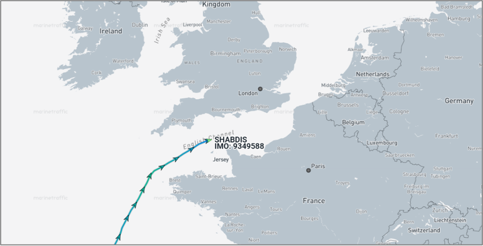 Iran-flagged cargo ships in the Dover Strait on August 14 (Credit: Marine Traffic)