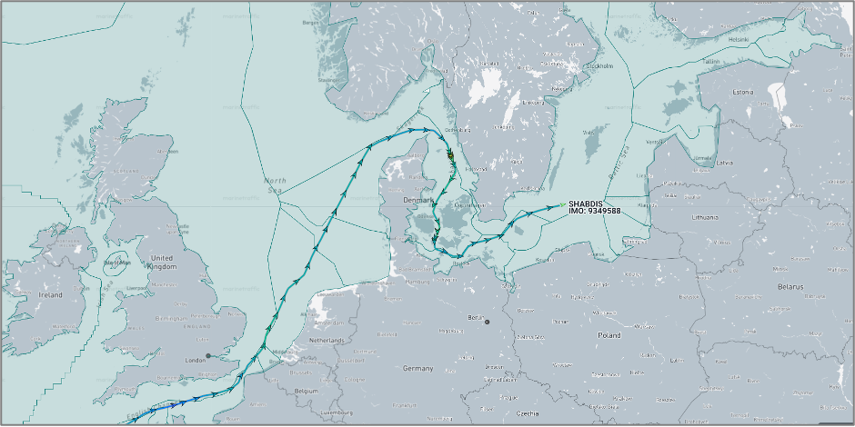 Iran-flagged cargo ship in the Baltic Sea on August 17 (Credit: Marine Traffic)