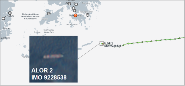 Iran-flagged cargo ship near Hong Kong on August 18 (Credit: Marine Traffic & ESA Copernicus)
