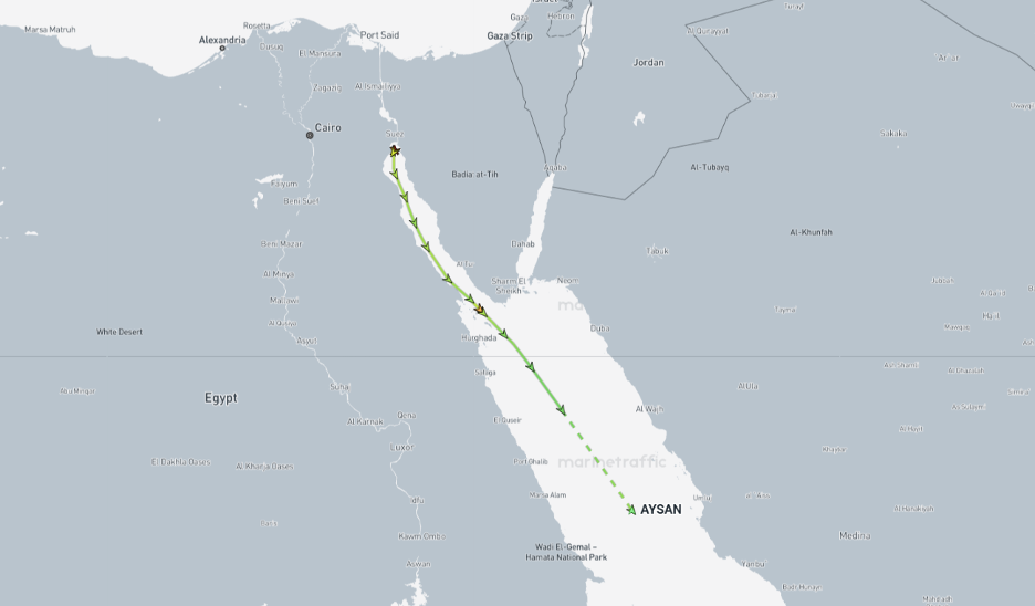 Iran-flagged cargo ship in the Suez Gulf on August 20 (Credit: Marine Traffic)