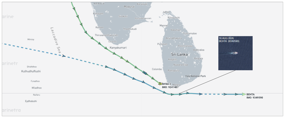 Iran-flagged cargo ship near Hong Kong on August 18 (Credit: Marine Traffic & ESA Copernicus)