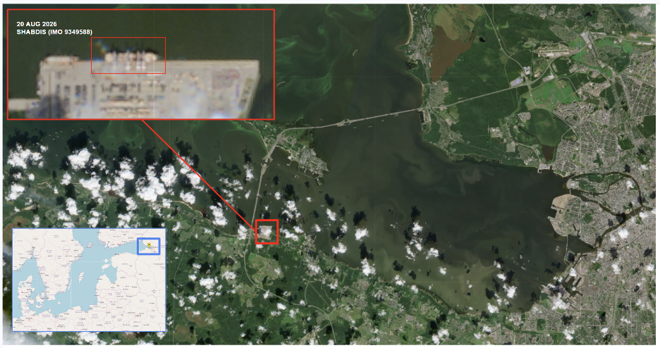 Iran-flagged cargo ship in Russian Baltic port on August 20 (Credit: ESA Copernicus)