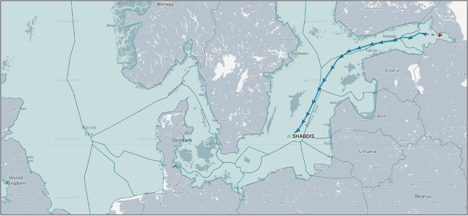 Iran-flagged cargo ship sailing in the Baltic Sea on August 24 (Credit: Marine Traffic)