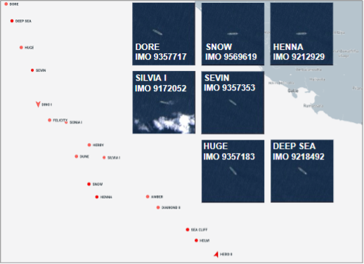 Iran-flagged tankers near Sri Lanka on August 18 (Credit: Marine Traffic & ESA Copernicus)