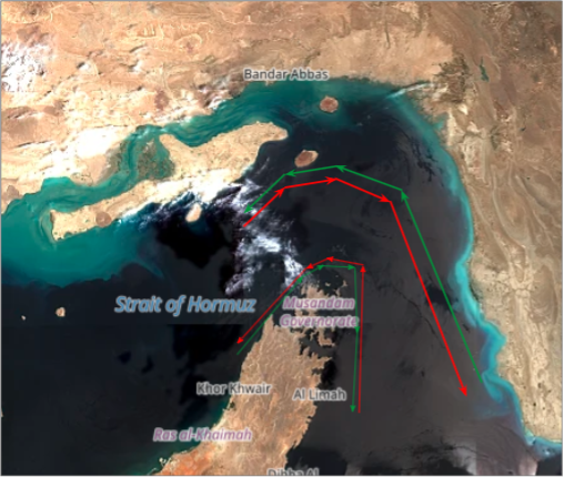 Strait of Hormuz transits on July 31 (Credit: ESA Copernicus)