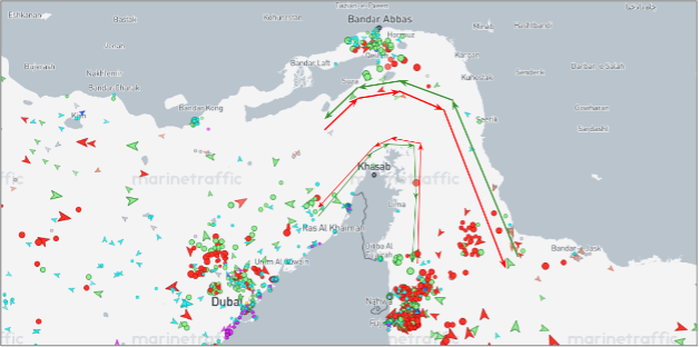 Strait of Hormuz transits on August 3 (Credit: Marine Traffic)