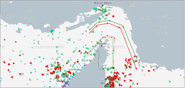 Strait of Hormuz transits on August 4 (Credit: Marine Traffic)