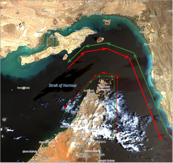 Strait of Hormuz corridors on August 5 (Credit: ESA Copernicus)