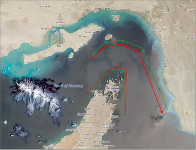 Strait of Hormuz corridors on August 7 (Credit: ESA Copernicus)