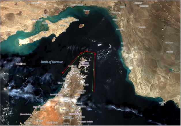 Southern corridor in the Strait of Hormuz on October 26 (Credit: ESA Copernicus)