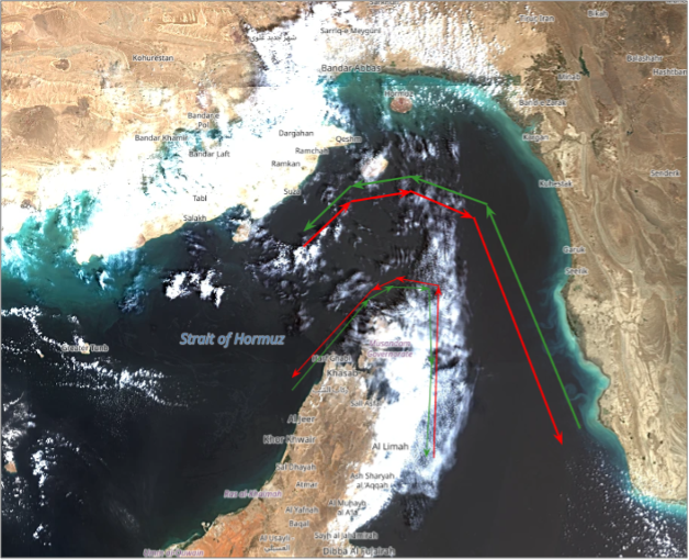 Strait of Hormuz corridors on August 20 (Credit: ESA Copernicus)
