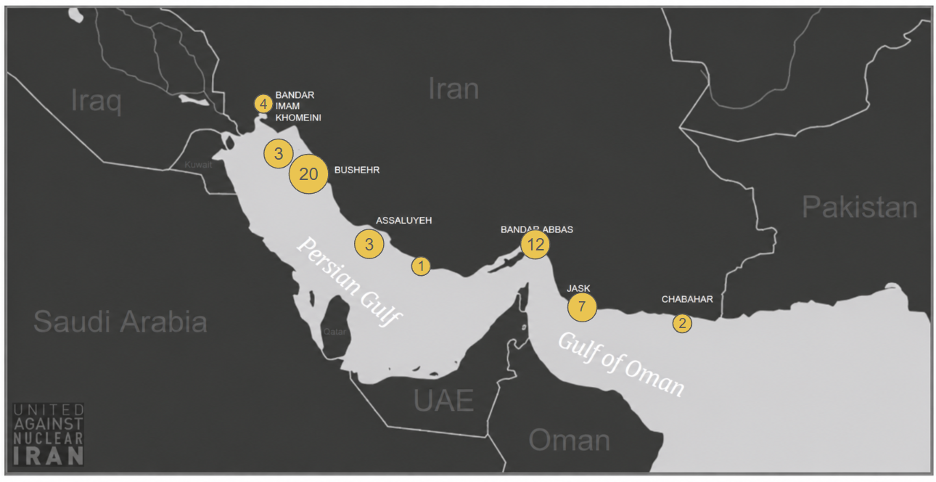 Positions of tankers laden with Iranian oil on August 31 (Credit: UANI)