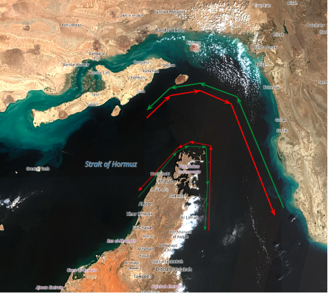 Transit corridors in the Strait of Hormuz on September 14 (Credit: ESA Copernicus)