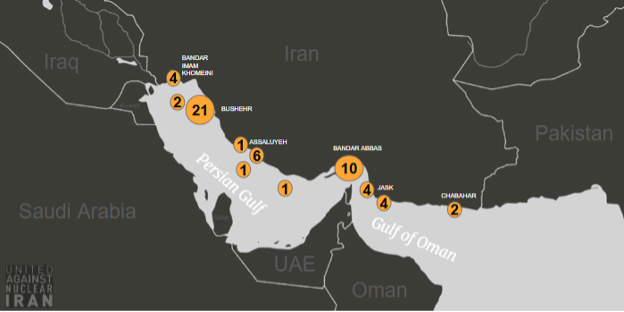 Positions of tankers laden with Iranian oil on September 16 (Credit: UANI)