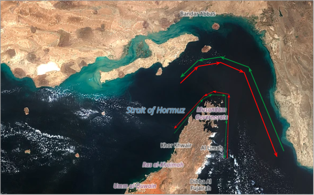 Strait of Hormuz transit corridors on September 29 (Credit: ESA Copernicus)
