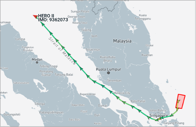 Iran-flagged tanker transiting Southeast Asian sea lanes from August 8 to 10 (Credit: Marine Traffic)