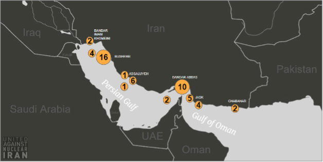 Positions of tankers laden with Iranian oil on August 14 (Credit: UANI)