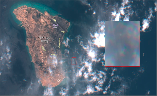 Tanker discharging ballast at Kharg Island’s T-Jetty on August 24 (Credit: ESA Copernicus)
