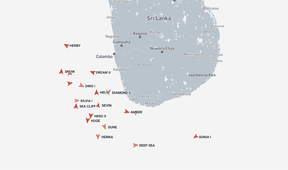 Iran-flagged tankers near Sri Lanka on August 31 (Credit: Marine Traffic)