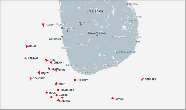 Iran-flagged tankers near Sri Lanka on September 2 (Credit: Marine Traffic)