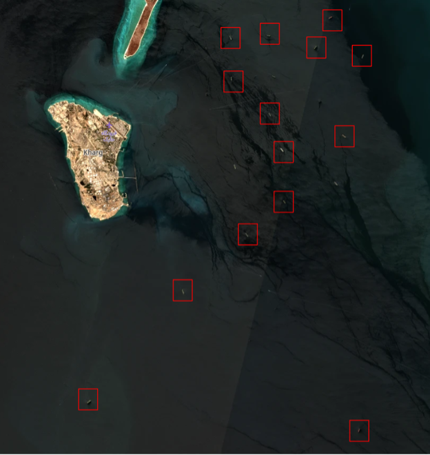 Laden tankers in the Kharg Island anchorage on September 3 (Credit: ESA Copernicus)