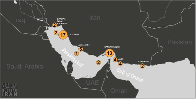 Positions of tankers laden with Iranian oil on October 13 (Credit: UANI)