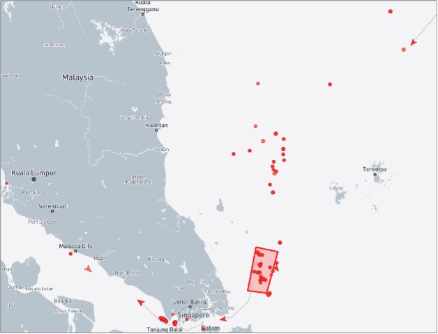 Ghost Armada tankers near Malaysia on October 16 (Credit: Marine Traffic)