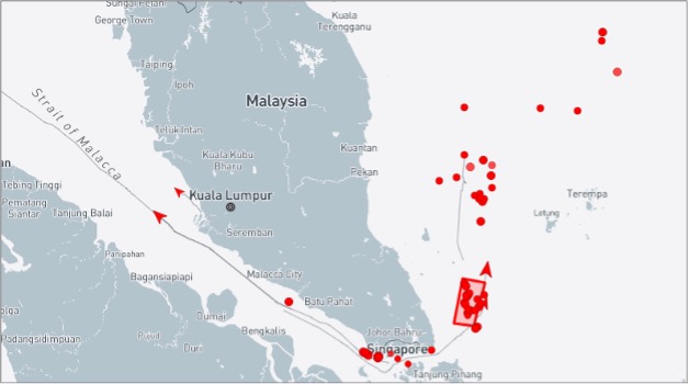 Ghost Armada tankers near Malaysia on October 22 (Credit: Marine Traffic)