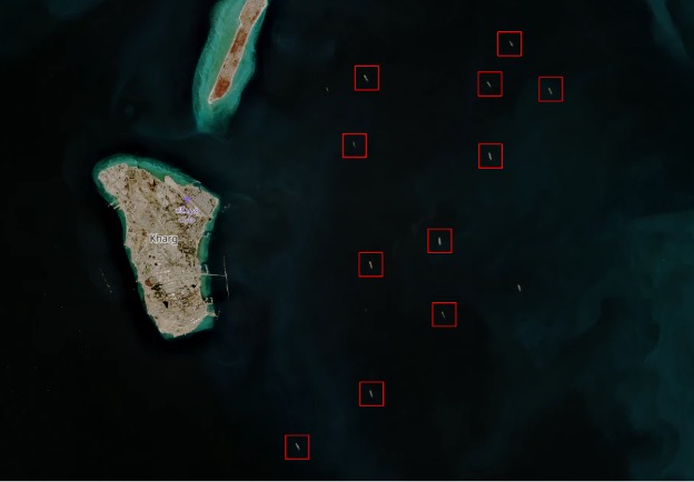 Tanker laden with Iranian oil east of Kharg Island on October 23 (Credit: ESA Copernicus)