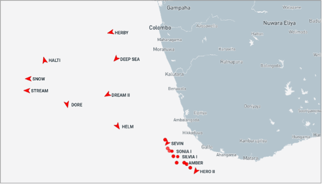 Iran-flagged tankers near Sri Lanka on August 25 (Credit: Marine Traffic)