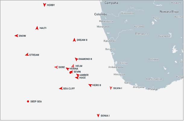 Iran-flagged tankers near Sri Lanka on August 26 (Credit: Marine Traffic)