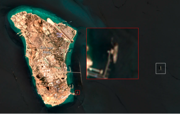 Small handymax tanker loading at Kharg Island on September 8 (Credit: ESA Copernicus)